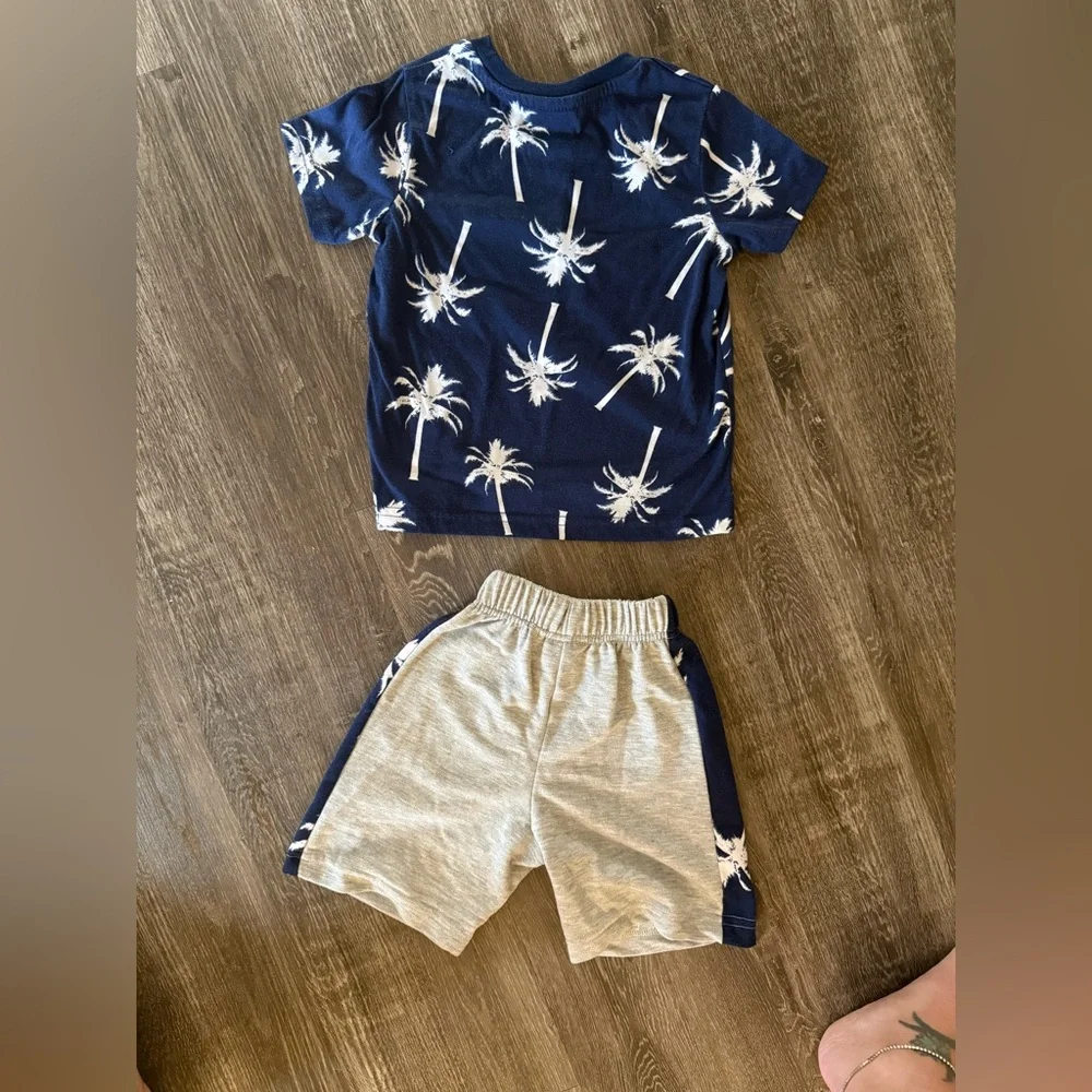 Kids Palm Tree Print Matching Set - Navy and Gray